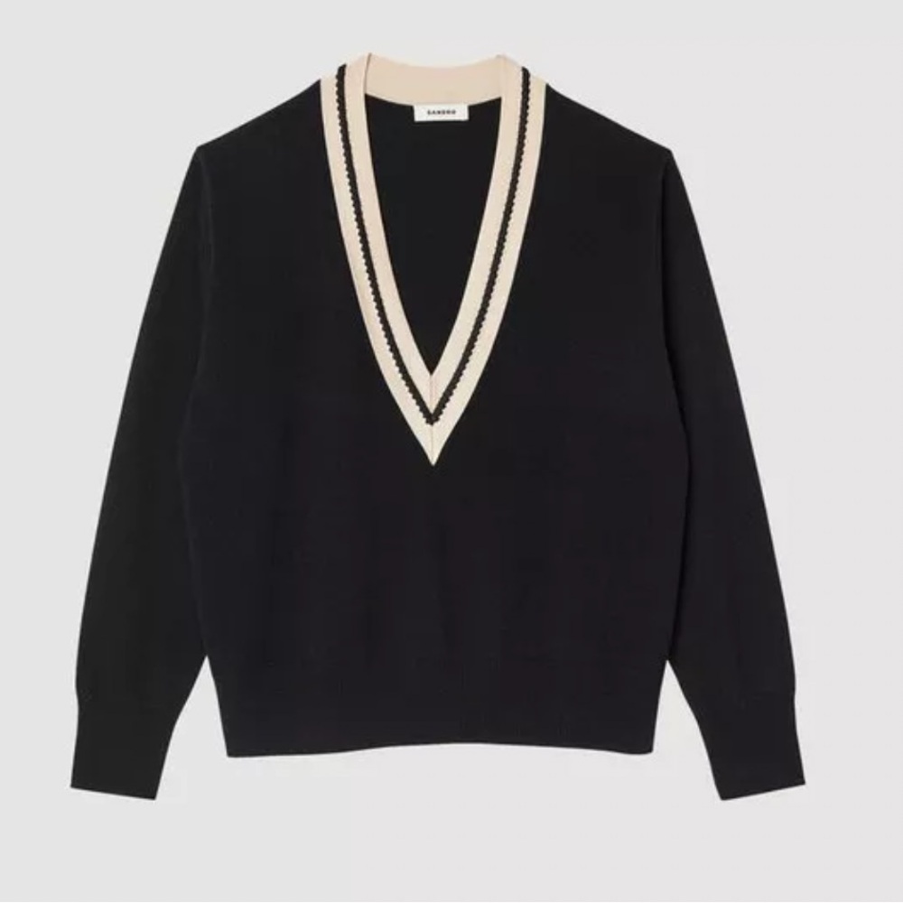 Sandro black v-neck wool and cashmere sweater